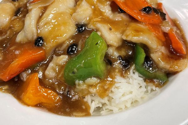 Sea Bass in Black Bean Sauce on Rice