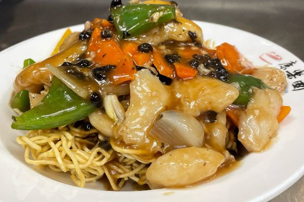Sea Bass in Black Bean Sauce Chow Mein