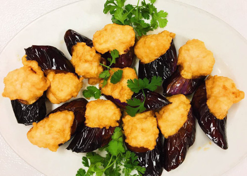 Deep Fried Eggplant Stuffed with Shrimp Paste